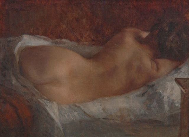 Marguérite Putsage | Reclining nude seen from the back, oil on canvas, 64.8 x 88.1 cm, signed u.l. and on the reverse