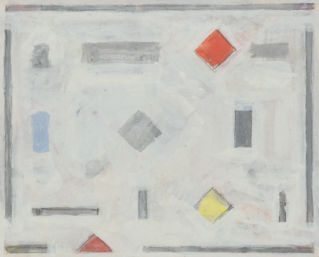 Leck B.A. van der | Compositie, gouache on paper 13.5 x 16.5 cm, executed early 1930's.