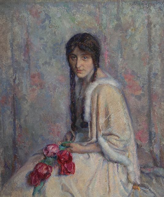 Albert Roelofs | Portrait of Jeanne Marie Henriette Braun, oil on canvas, 105.0 x 89.5 cm, signed u.r. and dated '17
