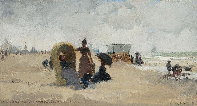 Briët A.H.C.  | Beach scene, oil on panel 14.9 x 26.0 cm, signed l.r. and dated ca. 1895