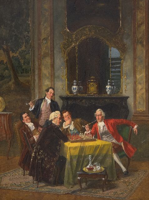 Albert Franke | An exciting game of chess, oil on panel, 40.1 x 29.6 cm, signed l.l.