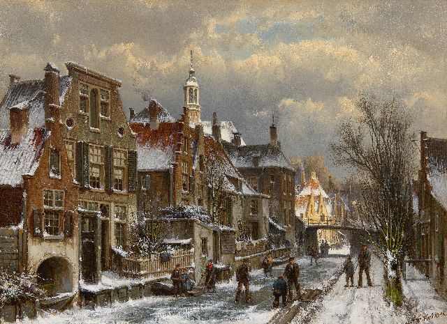 Willem Koekkoek | Winter townscape with skaters, oil on canvas, 44.5 x 60.5 cm, signed l.r.