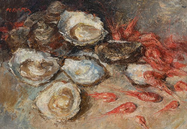 Arthur Navez | Still life of oysters and shrimps, oil on canvas, 35.0 x 50.2 cm, signed u.l.