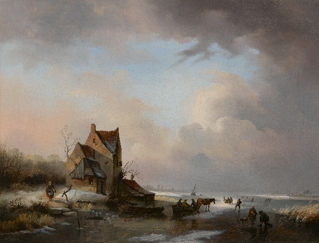 Ferdinand Hendrik Sijpkens | Frozen riverlandscape with skaters, oil on canvas, 46.5 x 60.3 cm, signed l.l. and without frame