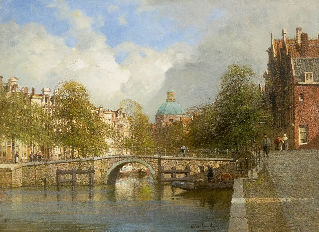 Klinkenberg J.C.K.  | The Singel in Amsterdam near the Brouwersgracht, oil on canvas 39.4 x 53.7 cm, signed l.c.