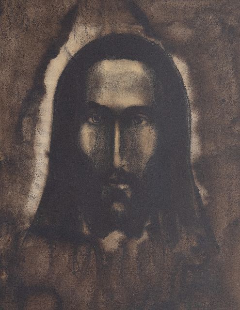 Schelfhout L.  | Tête de Christ, Indian ink, chalk and watercolour on paper 50.0 x 39.8 cm, signed l.r. and dated 1912