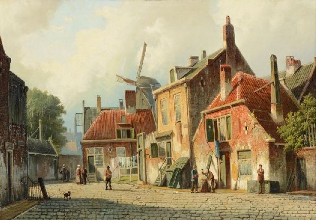 Willem Koekkoek | Dutch village street with windmill, oil on canvas, 37.6 x 54.4 cm