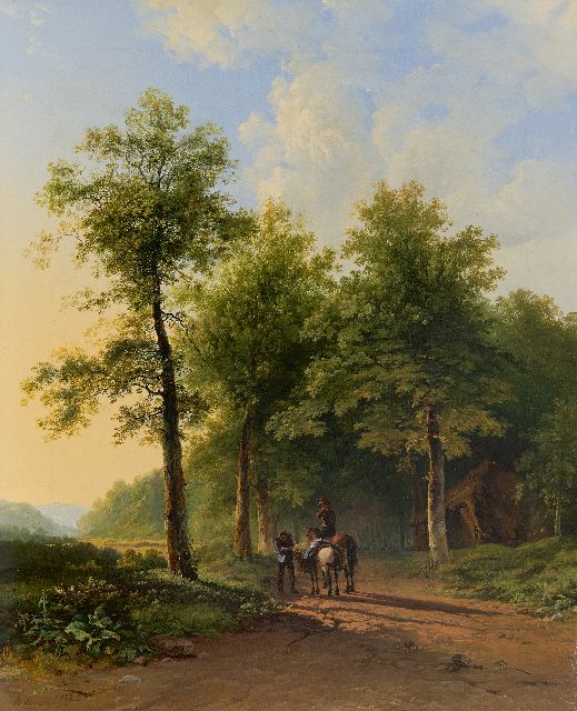 Willem Bodeman | Landscape with country folk and horses on a late summer day, oil on canvas, 67.2 x 54.6 cm, signed l.l. and dated 1832