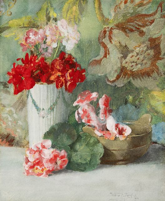 Roelofs jr. W.E.  | Still life with vase and bowl, watercolour on paper 25.6 x 20.8 cm, signed l.r. and dated 1902