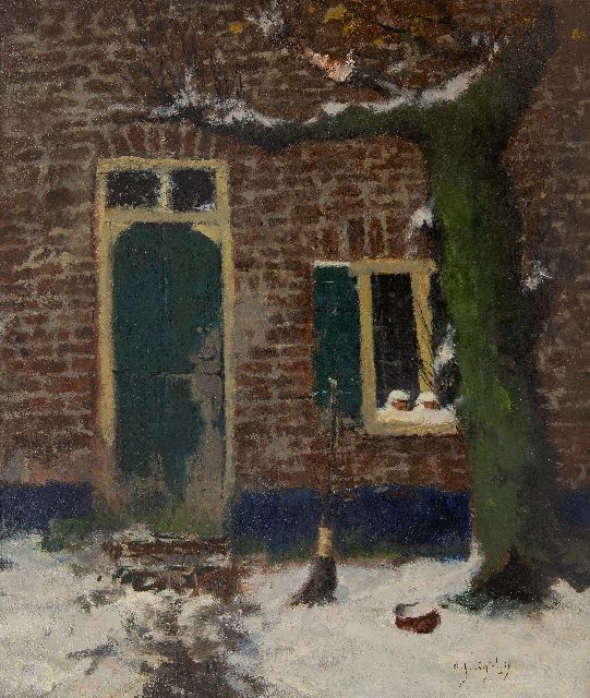 Evert Jan Ligtelijn | Backyard of a farm in the snow, oil on canvas, 60.3 x 50.3 cm, signed l.r.