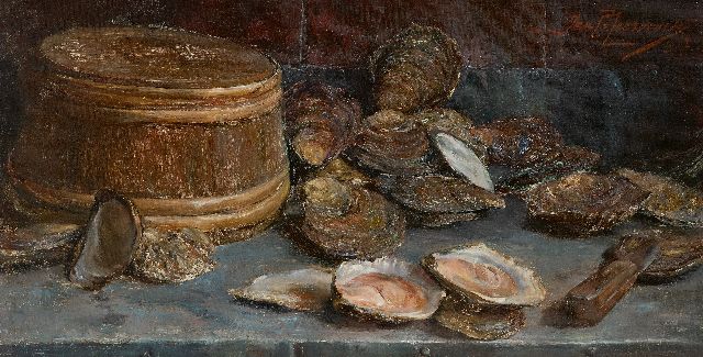 Neervoort J.C.  | Stilllife with oysters, oil on canvas 28.3 x 53.8 cm, signed u.r. and dated 1907