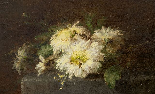 Margaretha Roosenboom | Chrysanthemums on a stone ledge, oil on canvas, 35.7 x 56.4 cm, signed l.r.