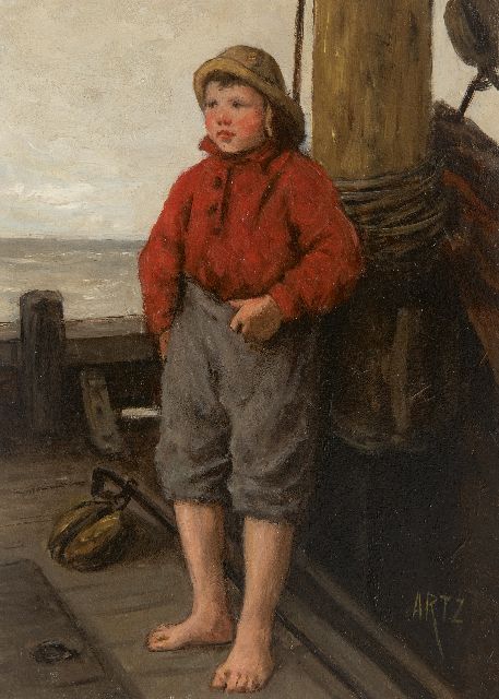 David Artz | A fisherman's boy from Katwijk in a red jumper, oil on panel, 22.5 x 16.2 cm, signed l.r.