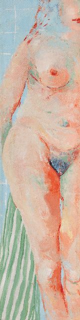 Evert van Hemert | Voyeur (woman taking a shower), acrylic on canvas, 116.5 x 31.0 cm, signed l.r. and dated '82