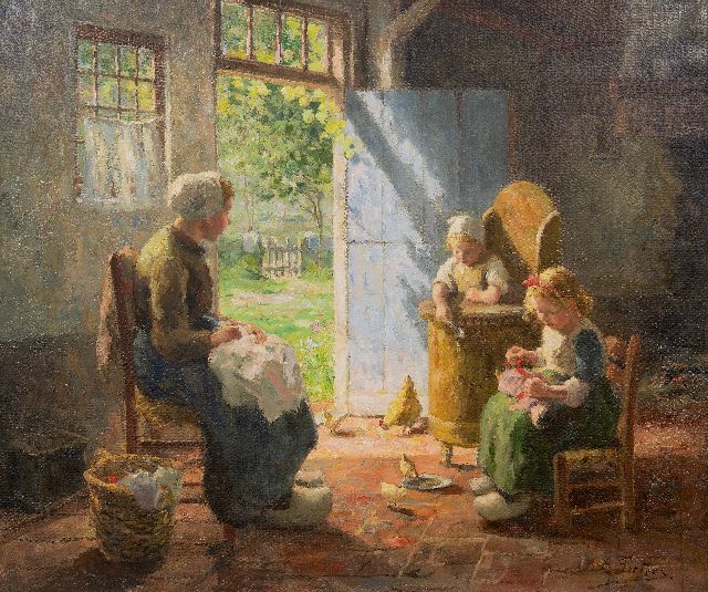Evert Pieters | Sunny interior with mother and children, Laren, oil on canvas, 68.1 x 81.2 cm, signed l.r.