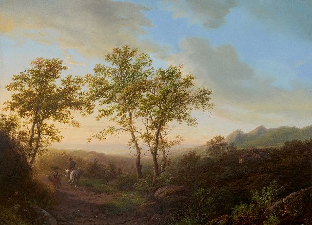 Willem Bodeman | Hilly landscape at evening twilight, oil on panel, 38.6 x 52.0 cm, signed l.r. and dated 1842