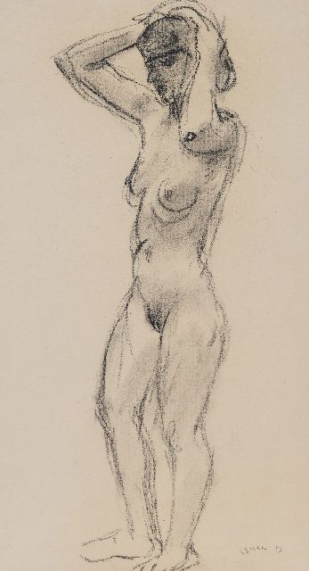 Dijkstra J.  | Female nude, chalk on paper 51.3 x 31.1 cm, signed l.r.