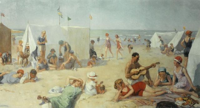 Louis Soonius | A day at the beach, oil on canvas, 200.0 x 440.0 cm, signed l.r.