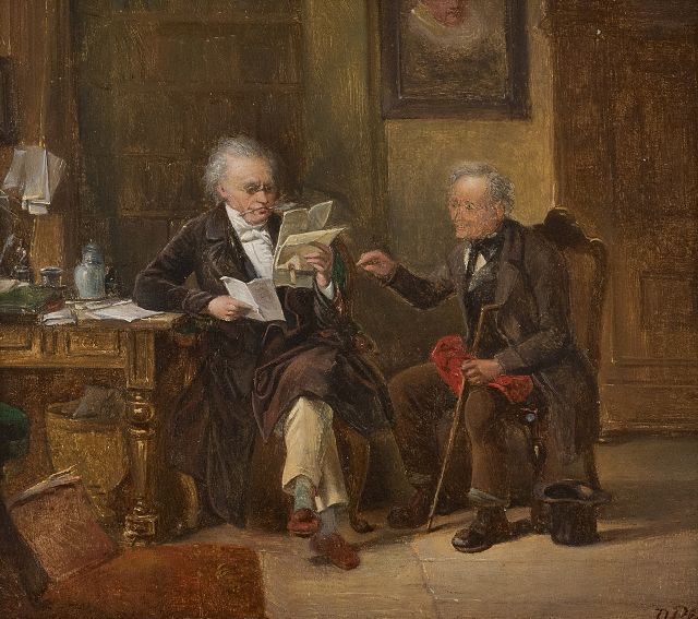 David Bles | At the notary, oil on panel, 17.7 x 19.8 cm, signed l.r.