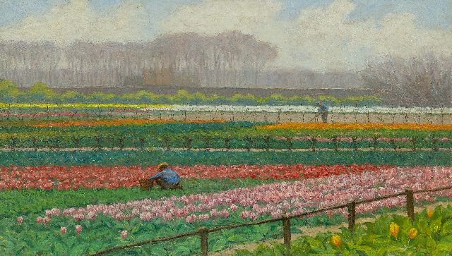 Wilhelm Christiaan Constant Bleckmann | Bulb field, oil on paper on canvas on panel, 49.9 x 86.6 cm, signed l.r.