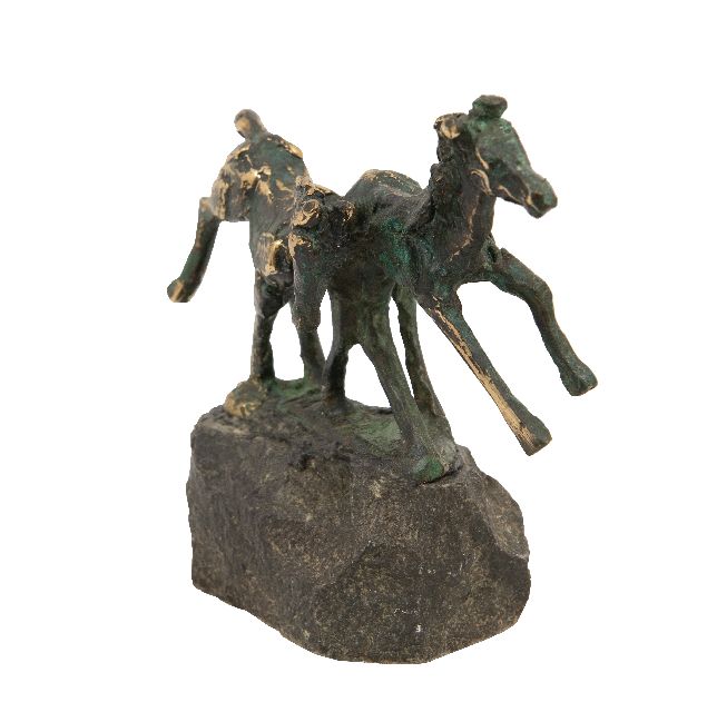 Jits Bakker | Two playing foals, bronze, 10.3 x 11.4 cm, signed on the base