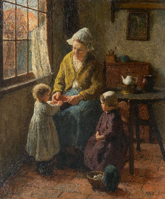 Bernard Pothast | Mother and her children in a Laren interior, oil on canvas, 59.9 x 49.8 cm, signed l.r.
