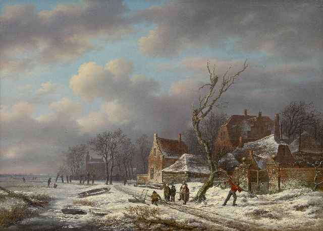 Andreas Schelfhout | Gathering wood in winter (pendant of Summer landscape), oil on panel, 53.0 x 72.6 cm, signed with traces of signature l.r. and painted circa 1815