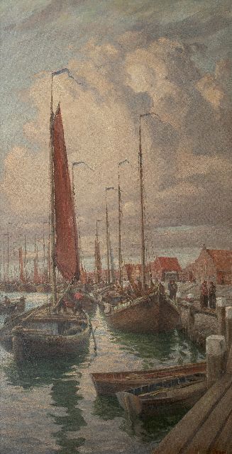 Randall M.  | Ships in the harbour of Volendam, oil on canvas 175.3 x 91.3 cm, signed l.r.