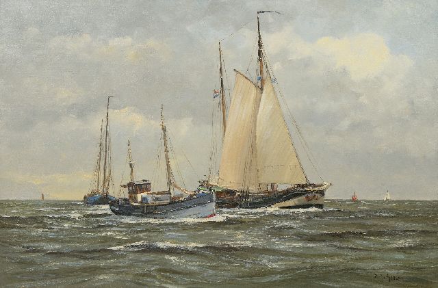 Frits Goosen | Ships at sea, oil on canvas, 60.5 x 90.3 cm, signed l.r.