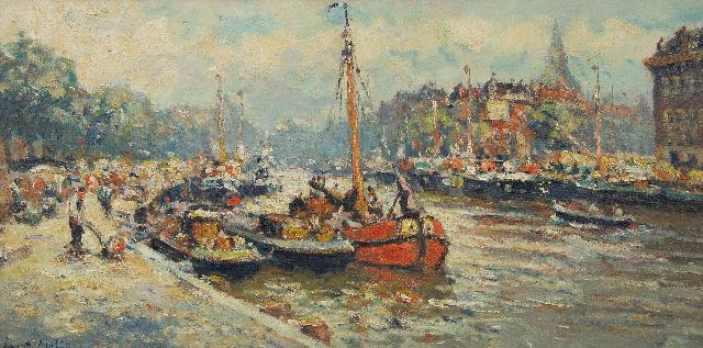 Moll E.  | The Leuvehaven in Rotterdam, oil on canvas 40.8 x 80.5 cm, signed l.l.