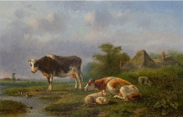 Jan van Ravenswaay | Dutch meadow landscape with resting cattle, oil on canvas, 63.0 x 98.0 cm, signed c.b.