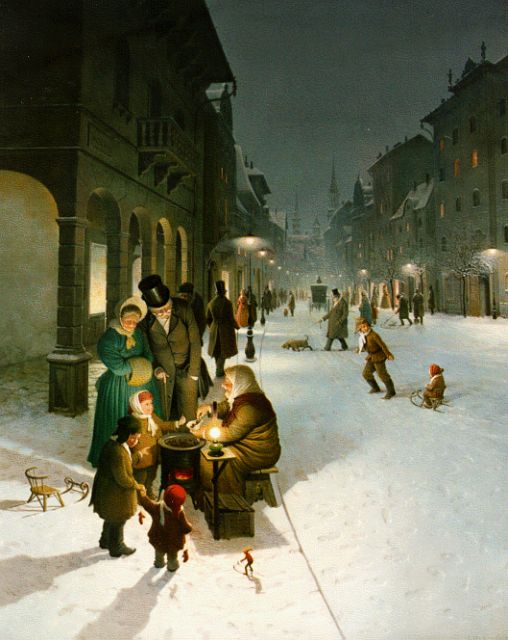 Gábor V.  | A snow-covered town at night, oil on panel 49.7 x 39.9 cm, signed l.r.