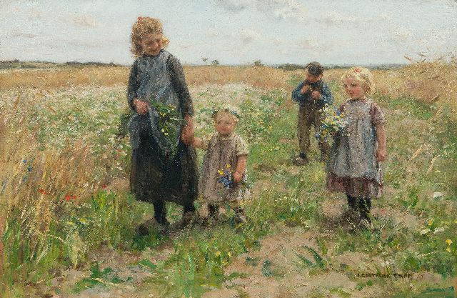 Jan Zoetelief Tromp | Picking flowers, oil on canvas, 64.8 x 98.7 cm, signed l.r.