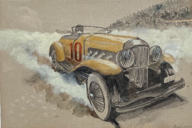 Onbekend   | Racing car nr. 10 (set van 5), pencil, watercolour and gouache on paper 19.8 x 28.9 cm, signed l.r.