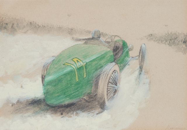 Onbekend | Race car nr. 14  (set van 5), pencil, watercolour and gouache on paper, 20.0 x 28.9 cm, signed l.r.