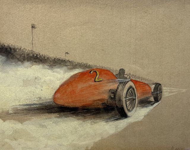 Onbekend | Race car nr. 2  (set van 5), pencil, watercolour and gouache on paper, 19.4 x 25.0 cm, signed l.r.