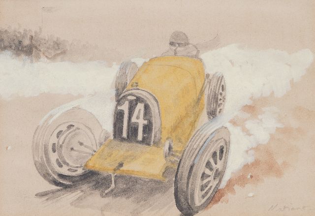 Onbekend | Race car nr. 14 (set van 5), pencil, watercolour and gouache on paper, 19.7 x 29.1 cm, signed l.r.