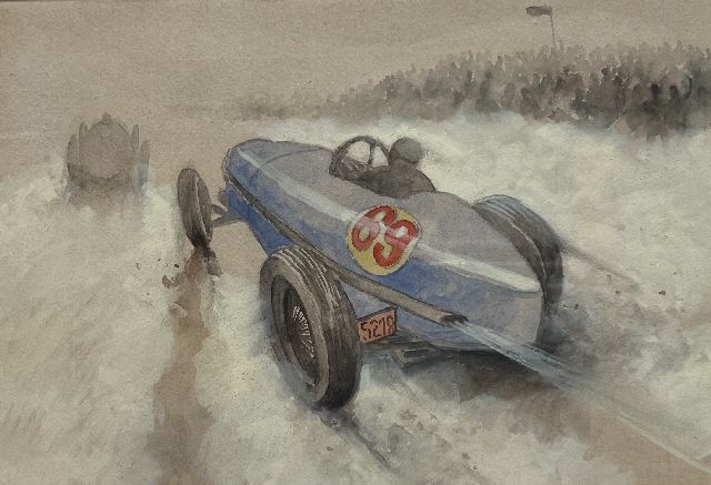 Onbekend   | Race car nr. 69  (set van 5), pencil, watercolour and gouache on paper 20.0 x 29.1 cm, signed l.l.
