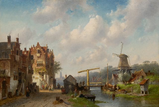 Charles Leickert | Dutch village with drawbridge, oil on canvas, 77.9 x 114.4 cm, signed l.r. and dated '76