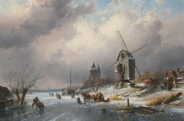 Charles Leickert | Winterlandscape with skaters and windmill, oil on canvas, 77.8 x 115.1 cm, signed l.r.