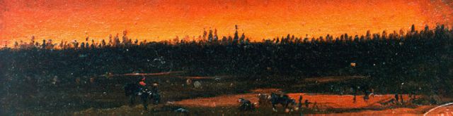 Johannes Tavenraat | Evening twilight, oil on panel, 6.0 x 20.0 cm