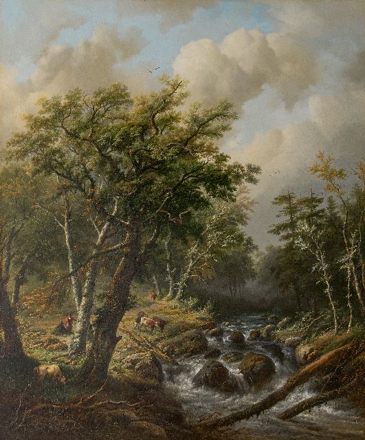 Willem Bodeman & Eugène Verboeckhoven | A wooded landscape with cows near a wild stream, oil on canvas, 129.5 x 110.0 cm, signed l.r. by both artists and dated 1843