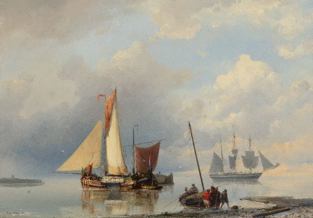 Jan H.B. Koekkoek | Ships off the coast in calm weather, oil on canvas, 43.4 x 62.0 cm, signed l.l.