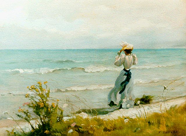 Dufaux F.  | An elegant lady in the dunes, oil on canvas 29.8 x 40.4 cm, signed l.r.