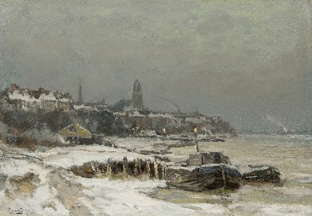 Louis Apol | A  view of Arnhem by winter, oil on canvas, 42.4 x 60.5 cm, signed l.l.