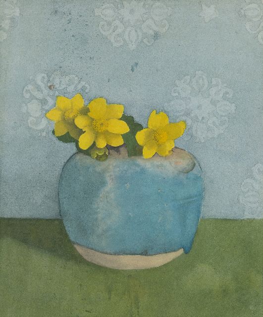 Jan Voerman sr. | Marsh-marigolds in a ginger jar, watercolour on paper, 25.0 x 20.5 cm, painted in the 1890's