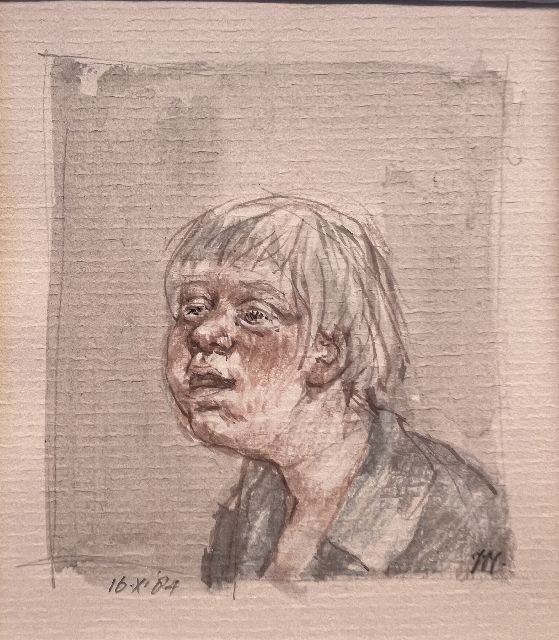Peter Vos | Portrait of a boy, pencil and watercolour on paper, 11.7 x 10.1 cm, signed l.r. (in pencil) and dated 16.X.'84  for free with