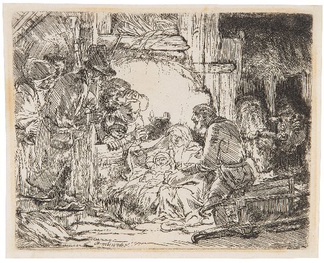 Rembrandt (Rembrandt Harmensz. van Rijn)   | The adoration of the shepherds, etching 11.0 x 13.4 cm, gesigneerd l. v.h. m.