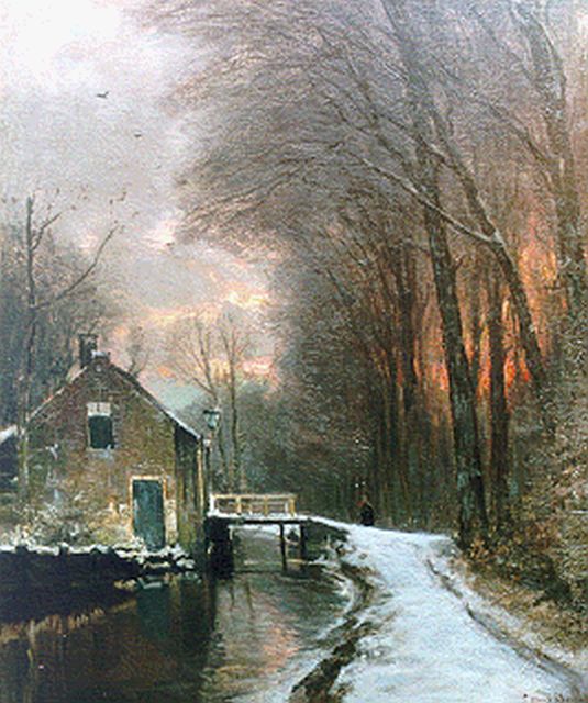 Louis Apol | A colourful sunset in winter, oil on canvas, 61.0 x 51.0 cm, signed l.r.