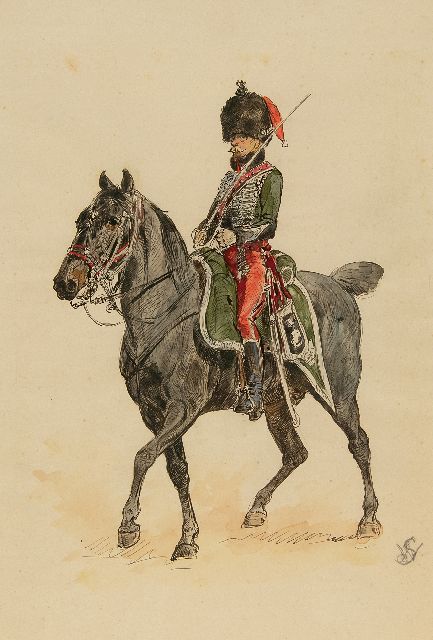 Staring W.C.  | Dragoon on horseback, ink and watercolour on paper 33.5 x 21.0 cm, dated 1 April 1906 (in pencil)